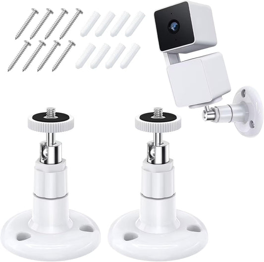 Wall Mount Kit for Wyze Cam Pan V3, Wyze Cam V4, and V3 - 2 Pack, White | 360-Degree Swivel Adjustable Bracket for Indoor/Outdoor Camera Mounting and Compatible Cameras