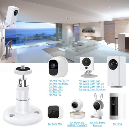 Wall Mount Kit for Wyze Cam Pan V3, Wyze Cam V4, and V3 - 2 Pack, White | 360-Degree Swivel Adjustable Bracket for Indoor/Outdoor Camera Mounting and Compatible Cameras